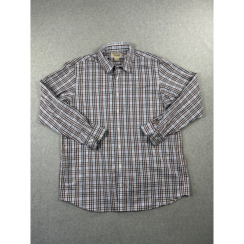 Duluth Trading Wrinkle Fighter Shirt Mens XLT Blue Plaid Long Sleeve Button Down
